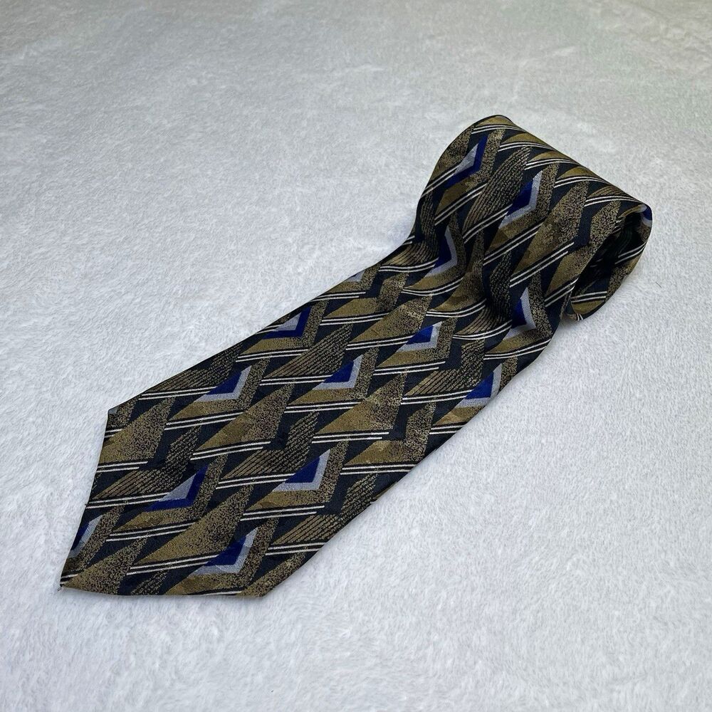 Zylos George Machado Silk Tie Geometric Chevron Abstract Italian Silk USA Made